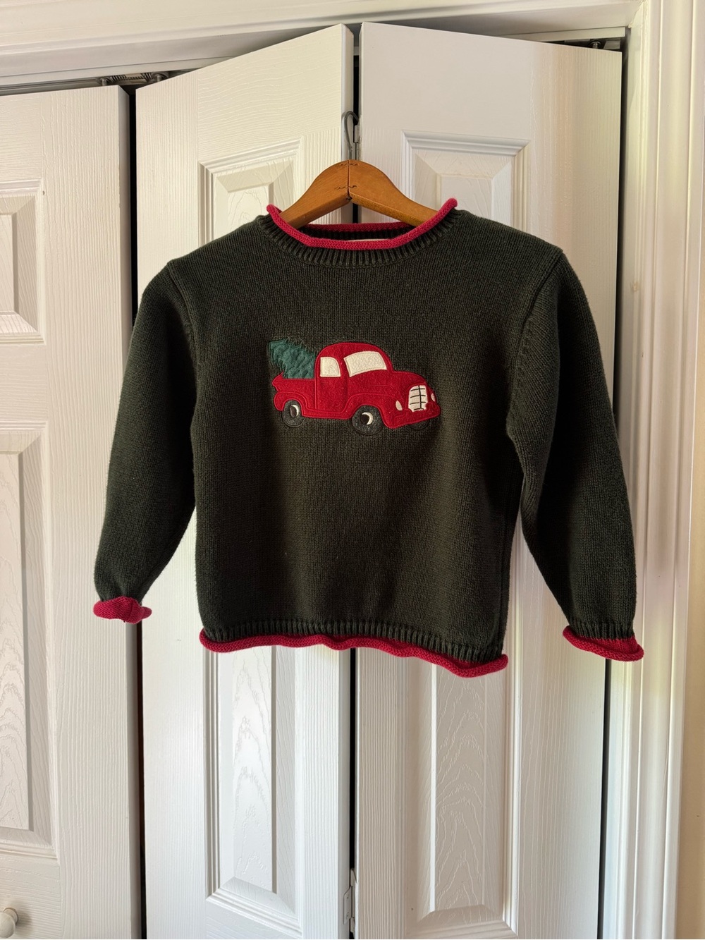 Vintage Kids Christmas Sweater with Red Truck